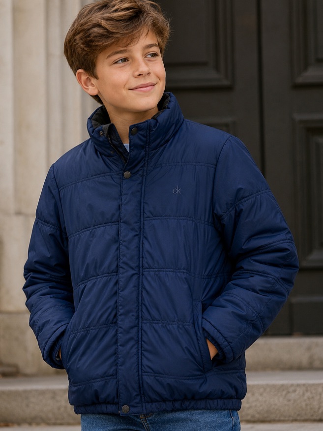 Calvin Klein Blue Quilted Puffer Jacket With Full-Length Zipper